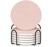 Horienteeon 6 sottobicchieri per bevande con supporto in metallo, 10,3 cm, antiscivolo, da tavolo, in ceramica con base in sughero, set di sottobicchieri rosa cipria tinta unita per tazze, tazze