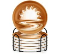 Horienteeon 6 sottobicchieri per bevande con supporto in metallo, sottobicchieri in ceramica da 10,3 cm con base in sughero, set di sottobicchieri con fiamma ardente per latte art per tipi adatti di