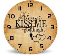 Horienteeon Always Kiss Me Goodnight - Orologio da parete in legno, silenzioso, senza ticchettio, funzionamento a batteria, stile rustico, decorazione cristiana, funzionamento a batteria, per