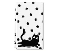 Horienteeon Asciugamani da cucina con gatto nero, a pois, panno in microfibra ad asciugatura rapida, strofinacci per cucina, regali per gatti per gli amanti dei gatti, strofinacci divertenti per