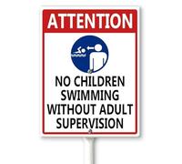 Horienteeon Attenzione No Children Swimming Without Adult Supervision Pool Yard Sign con paletti 20 × 30 cm, robusto cartello in alluminio, cartello per le regole della piscina, cartello per piscine