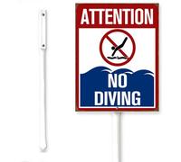 Horienteeon Attenzione No Diving Yard Sign With Stake No Swimming Neighborhood Street Business Attenzione Targa in alluminio per esterni Cortile Decorazione da giardino Uso Facile da installare 17,8 x