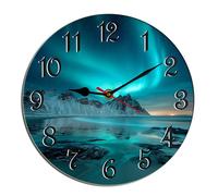 Horienteeon Aurora Borealis Orologio da parete in legno con luce polare del Ringraziamento silenzioso senza ticchettio orologio decorativo per soggiorno, cucina, casa, bagno, camera da letto, ufficio