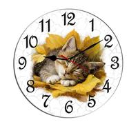 Horienteeon Autunno Gatto Orologio Da Parete Autunno Autunno Animale Gatto In Legno Silenzioso Senza ticchettio A Batteria Rustico Casale Orologi Decorativi Per Soggiorno Camera Da Letto Ufficio