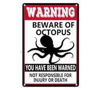 Horienteeon Beware of Octopus cartelli in alluminio 14 × 20 cm, robusti cartelli in alluminio antiruggine, segnali di avvertimento in metallo vintage sulle aree di attività del polpo per prato