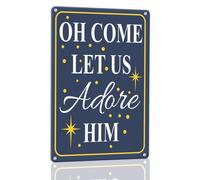 Horienteeon Blue Oh Come Let Us Adore Him Cartello in alluminio 30 x 40 cm, robusto cartello da parete in alluminio, decorazione da parete natalizia, presepe religioso decorazione da parete per chiesa