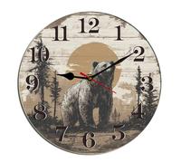 Horienteeon Cabin Bear Orologio da parete Foresta Orso Fauna Selvatica Mountain Lodge Legno Scrivania Decorazione Cucina Decorativo Orologi a Batteria per Soggiorno Camera da Letto Bagno Fattoria