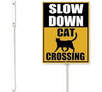 Horienteeon Cartello con gatto che attraversa con paletto, rallentare il cortile, 20,3 x 30,5 cm, in alluminio antiruggine, decorazione per strada, affari, fattoria, casa, prato, passerella, casa,