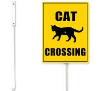 Horienteeon Cartello con gatto che attraversa il palo con palo rallentare cartello per quartieri cortile fattoria in alluminio Attenzione 17,8 x 22,4 cm prato cortile erba puntello decorazioni