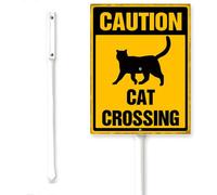 Horienteeon Cartello con scritta "Caution Cat Crossing Yard Sign With Stake Cat At Play Pet Lovers Quartiere Traffico Stradale Robusto Attenzione Sicurezza Decorazione in Metallo Targa in Alluminio