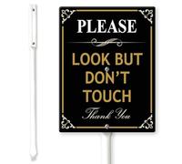Horienteeon Cartello con scritta in inglese "Please Look But Don't Touch Yard con paletti", 11,5 x 15 cm, robusto cartello in alluminio, cartello "Do Not Touch", cartello di avvertimento per favore
