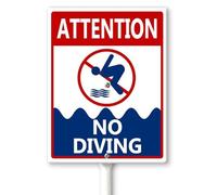 Horienteeon Cartello con scritta "No Diving Pool Yard con paletti", 11,5 x 15 cm, cartello per piscina, cartello in alluminio robusto, cartello per prato senza immersioni per fiume piscina, segnali di