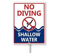 Horienteeon Cartello con scritta "No Diving Shallow Water Yard Sign with Stakes 20 × 30 cm, robusto cartello in alluminio antiruggine per acque poco profonde, cartello per piscine Rives, Segnali di