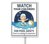 Horienteeon Cartello con scritta "Watch Your Children, Swimming Pools Yard Sign with Stakes 20 × 30 cm, robusto cartello in alluminio antiruggine per le regole della piscina, cartello per piscine