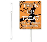 Horienteeon Cartello da cortile di Halloween con paletto Trick or Treat The Witch Has Sweets Candy Outdoor Garden Neighborhood Rustproof Outdoor Aluminium Lawn Grass Decorazioni stradali per casa