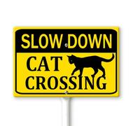 Horienteeon Cartello da cortile Slow Down Cat Xing Crossing con paletti, 30 x 20 cm, robusto cartello da cortile in alluminio antiruggine, cartello per strada all'aperto rallentare cartello animali