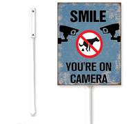 Horienteeon Cartello di videosorveglianza con scritta in inglese "Smile You'Re On Camera No Pooping Dog Yard Sign With Stake Street Traffic Road Rustproof Aluminium Lawn Grass Outdoor Decorations Home