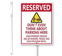 Horienteeon Cartello divertente con scritta "Don't Even Think About Parking Here - No Parking Yard Sign with Stakes 17,5 × 22 cm, robusto cartello da cortile in alluminio antiruggine, proprietà