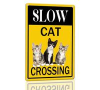 Horienteeon Cartello in alluminio con gatto che attraversa 20 cm x 30 cm, robusto cartello in alluminio antiruggine, segnale di rallentamento - segnale di attraversamento per casa, fattoria, segnali