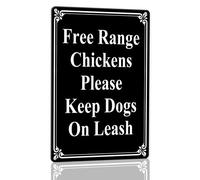 Horienteeon Cartello in alluminio con scritta "Free Range Chickens Keep Dogs Leashed", 30 cm x 40 cm, robusto cartello in alluminio antiruggine, cartello con uova fresche di galline, stile vintage