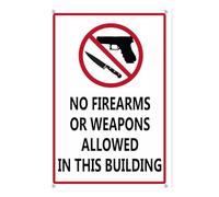 Horienteeon Cartello in alluminio con scritta "No Firearms Or Weapons Allowed In This Building", 14 x 20 cm, robusto cartello in alluminio antiruggine, divertente cartello di avvertimento per pistola