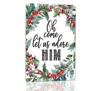 Horienteeon Cartello in alluminio con scritta "O Come Let Us Adore Him", 14 x 20 cm, robusto cartello in alluminio antiruggine, cartello con Gesù Cristo il Signore, cartelli religiosi da parete per