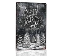 Horienteeon Cartello in alluminio con scritta "Silent Night Holy Night", 20 x 30 cm, robusta targa in alluminio antiruggine, decorazione natalizia con scritta "Hello Winter Snow" per esterni