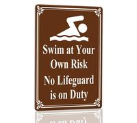 Horienteeon Cartello in alluminio con scritta "Swim At Your Own Risk - No Lifeguard On Duty 20 x 30 cm, robusto cartello in alluminio antiruggine, cartello di sicurezza per le regole della piscina
