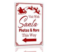 Horienteeon Cartello in alluminio con scritta "Visit With Santa Photos & More Left Arrow 20 × 30 cm, robusto cartello in alluminio antiruggine, decorazioni natalizie per le vacanze, cartelli con Babbo