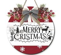 Horienteeon Cartello in legno con scritta "Merry Christmas" per portico della porta d'ingresso, rustico fattoria invernale, gancio per porta di benvenuto in legno, decorazione da appendere alla