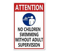 Horienteeon Cartello per piscina con scritta "Attenzione No Children Swimming Without Adult Supervision", 20 cm x 30 cm, robusto cartello in alluminio con regole della piscina, cartello per piscine