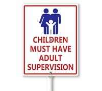Horienteeon Cartello per piscina, scritta in inglese "Children Must Have Adult Supervision Yard Sign with Stakes 17,5 × 22 cm, robusto cartello in alluminio antiruggine, cartello per le regole della