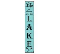 Horienteeon Cartello per portico della casa sul lago, con scritta "Life Is Better On The Lake Front Door", in legno, verticale, da appendere, decorazione primaverile, estate, fattoria, cortile