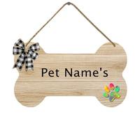Horienteeon Cartello personalizzato per il nome del cane con nome dell'animale domestico cane con impronta di zampa di osso in legno per la casa dei cuccioli di benvenuto per animali domestici (12,2 x