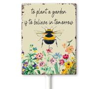 Horienteeon Cartello vintage per piantare un giardino è credere nelle api di domani con paletti, 11,5 x 15 cm, decorazioni per api da miele cartelli con regole dell'alveare, robusti cartelli in