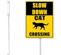 Horienteeon Cat Crossing Sign With Stake Slow Down Sign For Neighborhoods Yard Farm Alluminio Attenzione 17,8 x 22,4 cm Decorazioni Fattoria Cortile Prato Passerella Decorazioni Segni Animali