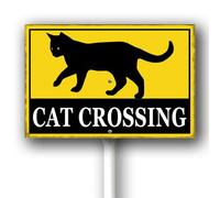 Horienteeon Cat Crossing Yard Sign With Stake Slow Down Caution Rustproof Neighborhood Street Business Farm Home Lawn Walkway Ground Portico Alluminio Decorazioni Traffico 20,3 x 30,5 cm