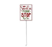 Horienteeon Christmas Home Decorations Santa Please Stop Here Signs for Yard with Stake, Sturdy Aluminum Sign Rust Free, Funny Metal Holiday Signs for Yard Garden Lawn Outdoor 20cm×30cm