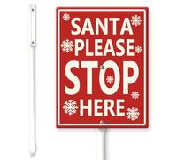 Horienteeon Christmas Home Decorations Santa Please Stop Here Signs for Yard with Stake, Sturdy Aluminum Sign Rust Free, Funny Metal Christmas Signs for Yard Garden Lawn Outdoor 20cm×30cm