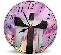 Horienteeon Colock, orologio da parete rotondo in legno, silenzioso, senza ticchettio, 25 cm, rotondo, Gesù prega cristiani, orologi da parete per soggiorno, cucina, bagno, camera da letto, ufficio