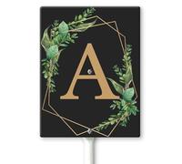 Horienteeon Ghirlande con monogramma nero lettera A Yard Sign con paletti 11,5 × 15 cm, robusto cartello da cortile in alluminio antiruggine, cognome di famiglia per cancello da giardino, prato