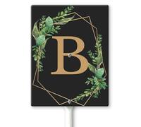 Horienteeon Ghirlande con monogramma nero lettera B cartello da cortile con paletti 11,5 x 15 cm, robusto cartello in alluminio antiruggine, cognome di famiglia per cancello da giardino, prato