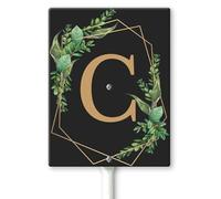 Horienteeon Ghirlande con monogramma nero lettera C Cartello da cortile con paletti 11,5 x 15 cm, robusto cartello in alluminio antiruggine, cognome di famiglia per cancello da giardino, prato