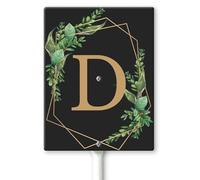 Horienteeon Ghirlande con monogramma nero lettera D cartello da cortile con paletti 11,5 x 15 cm, robusto cartello in alluminio antiruggine, cognome di famiglia per cancello da giardino, prato