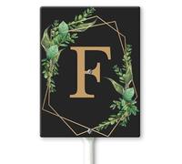 Horienteeon Ghirlande con monogramma nero lettera F cartello da cortile con paletti 11,5 x 15 cm, robusto cartello in alluminio antiruggine, cognome di famiglia per cancello da giardino, prato