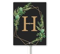 Horienteeon Ghirlande con monogramma nero lettera H cartello da cortile con paletti 11,5 x 15 cm, robusto cartello in alluminio antiruggine, cognome di famiglia per cancello da giardino, prato