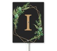 Horienteeon Ghirlande con monogramma nero lettera I Cartello da cortile con paletti 11,5 x 15 cm, robusto cartello in alluminio antiruggine, cognome di famiglia per cancello da giardino, prato