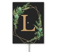 Horienteeon Ghirlande con monogramma nero lettera L cartello da cortile con paletti 11,5 x 15 cm, robusto cartello in alluminio antiruggine, cognome di famiglia per cancello da giardino, prato