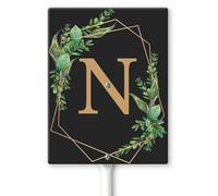 Horienteeon Ghirlande con monogramma nero lettera N Yard Sign con paletti 11,5 × 15 cm, robusto cartello da cortile in alluminio antiruggine, cognome di famiglia per cancello da giardino, prato