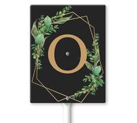 Horienteeon Ghirlande con monogramma nero lettera O Yard Sign con paletti 11,5 × 15 cm, robusto cartello da cortile in alluminio antiruggine, cognome di famiglia per cancello da giardino, prato